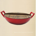Enamel Cast Iron Wok with Stainless Steel Cover Dia 36cm